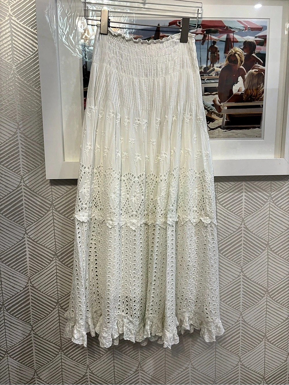 LoveShackFancy Embroidered Eyelet Maxi Skirt in White Size Small Like New